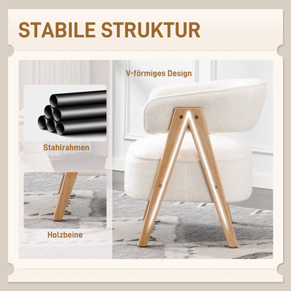 Fauteuil – Stoel – Armstoel – Zitstoel – Accentstoel – Wit – Zachte Fleece Bekleding – Metaal Frame Met Houten Poten