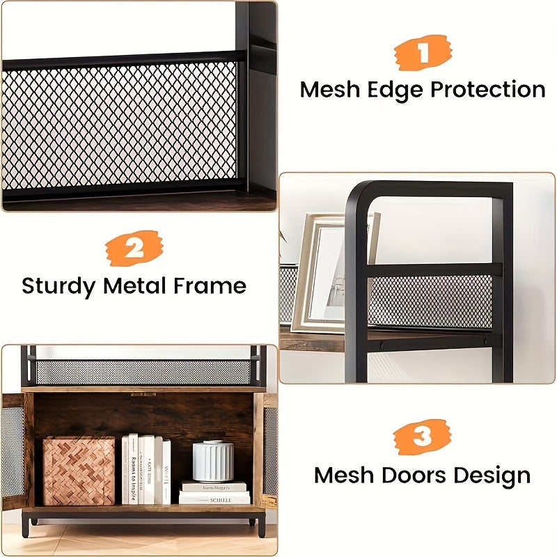 Bookshelf with Doors Industrial Bookcase with 4 Tiers Open Storage Shelf Rustic Bookshelves 180.01cm Tall Display Rack Cabinet Farmhouse Bookshelf for Bedroom, Living Room, Home Office