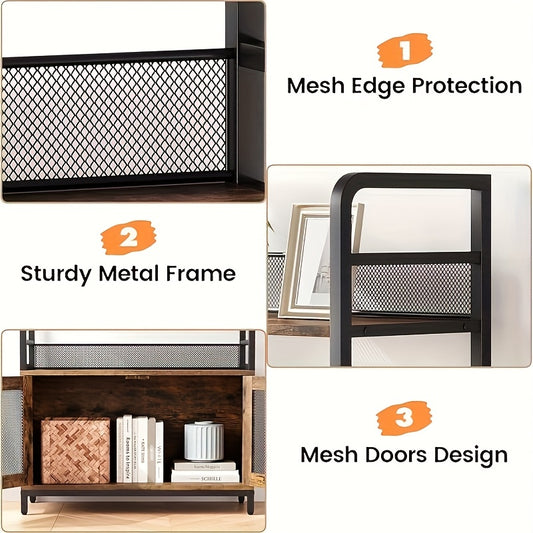 Bookshelf with Doors Industrial Bookcase with 4 Tiers Open Storage Shelf Rustic Bookshelves 180.01cm Tall Display Rack Cabinet Farmhouse Bookshelf for Bedroom, Living Room, Home Office