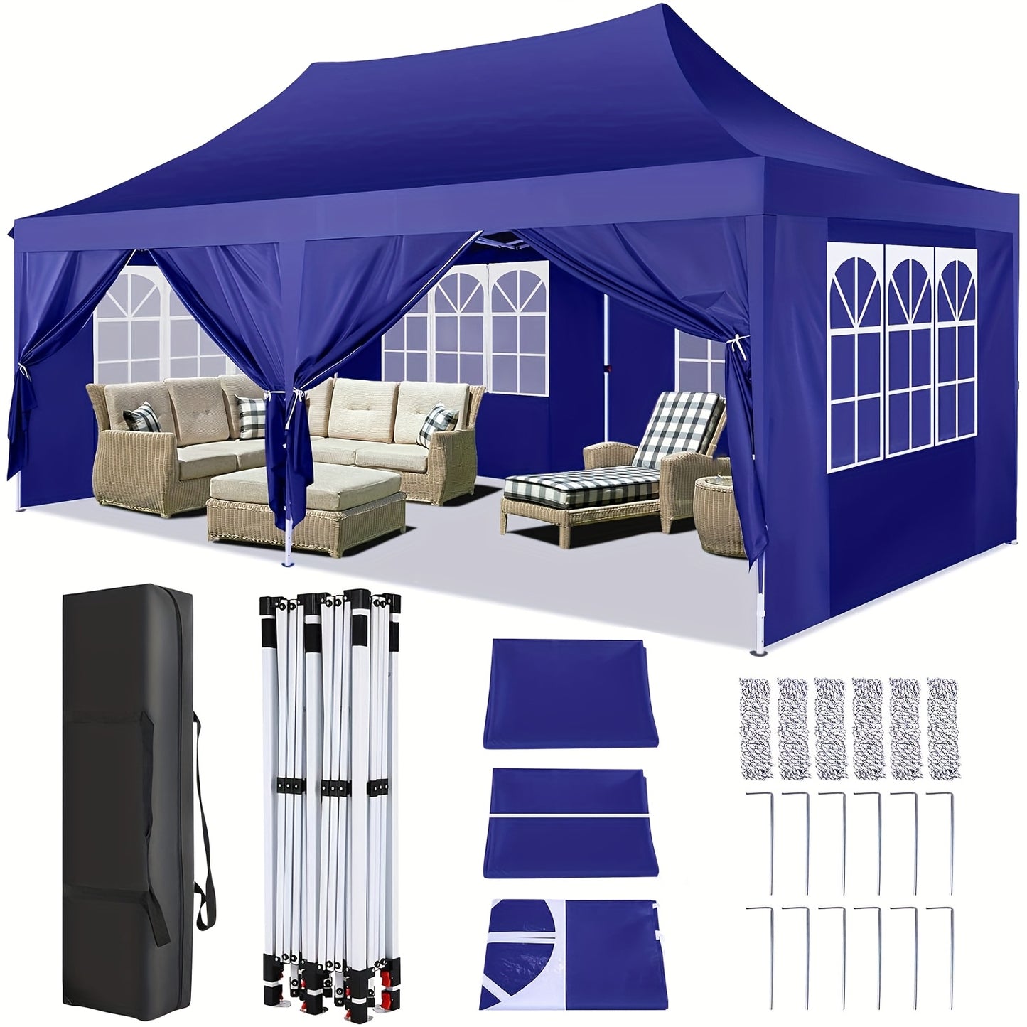 Pop-Up Tent – Tuinkamer – Partytent – Outdoor Tent – Zonwering – 3x6 Meter – 6 Afneembare Zijwanden – Aluminium Frame
