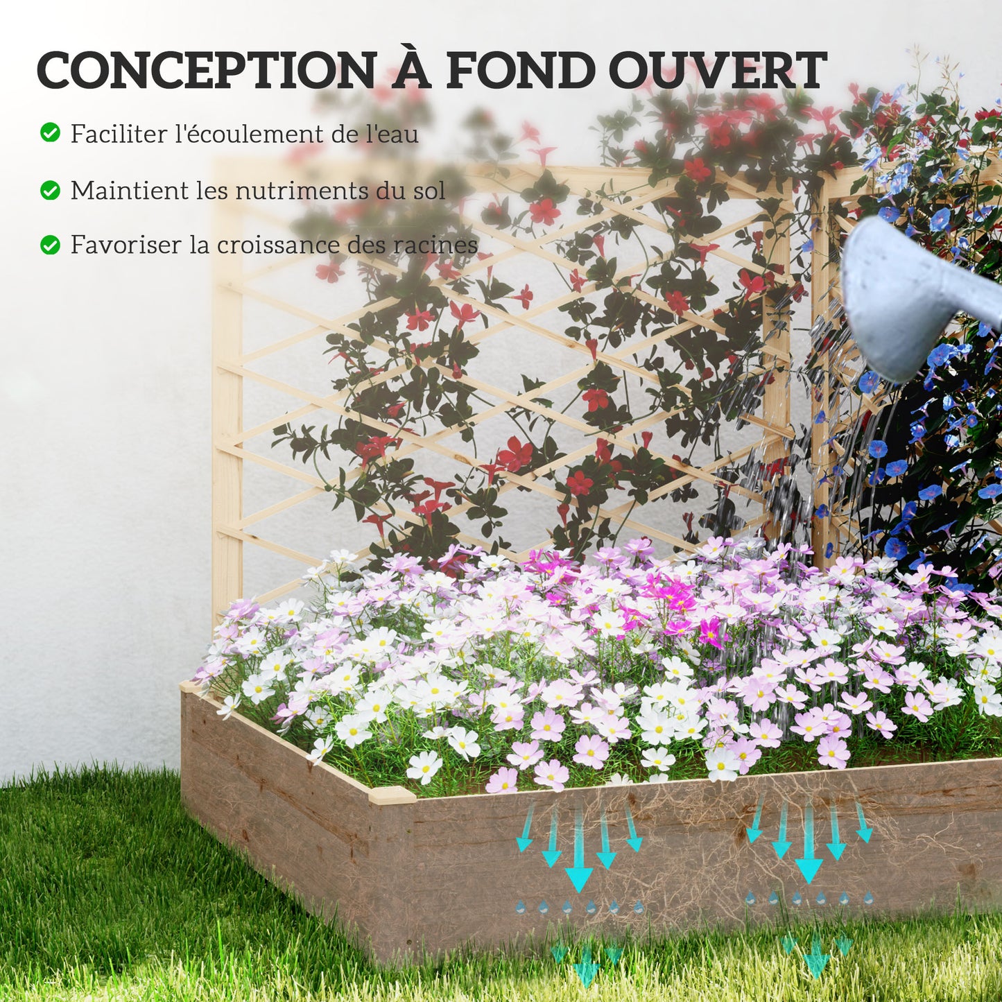 Bloembak – Plantenbak – Tuinbak – Plantenbak Met Klimrek – Bloembak Hout – Verhoogd Tuinbed – Natuurlijk Gelakt Dennenhout – 222x114x109 cm