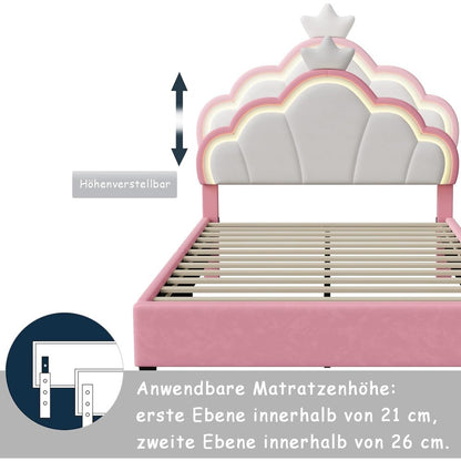 Led Bed – Eenpersoonsbed – Bedframe – Slaapbank – Lattenbodem – 140x200 cm – Verstelbaar Hoofdeinde – Ingebouwde RGB LED-verlichting