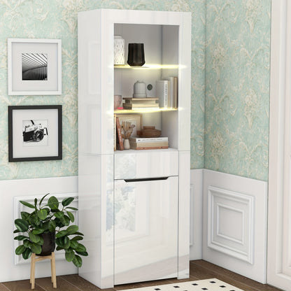 Modern White Freestanding Display Cabinet with Doors & Shelves - Heavy-Duty /Metal Frame Bookcase, 68.58cm+ Tall Storage Unit for Living Room, Kitchen, Office - No Assembly Required, Space-Saving Vertical Organizer (≥3.2 Cu