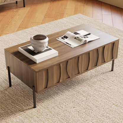 Modern Retro Coffee Table Suitable for Living Room - Assembly Required, Spacious Metal Frame with Retro-Modern, Compact for Small Spaces, Contemporary Table