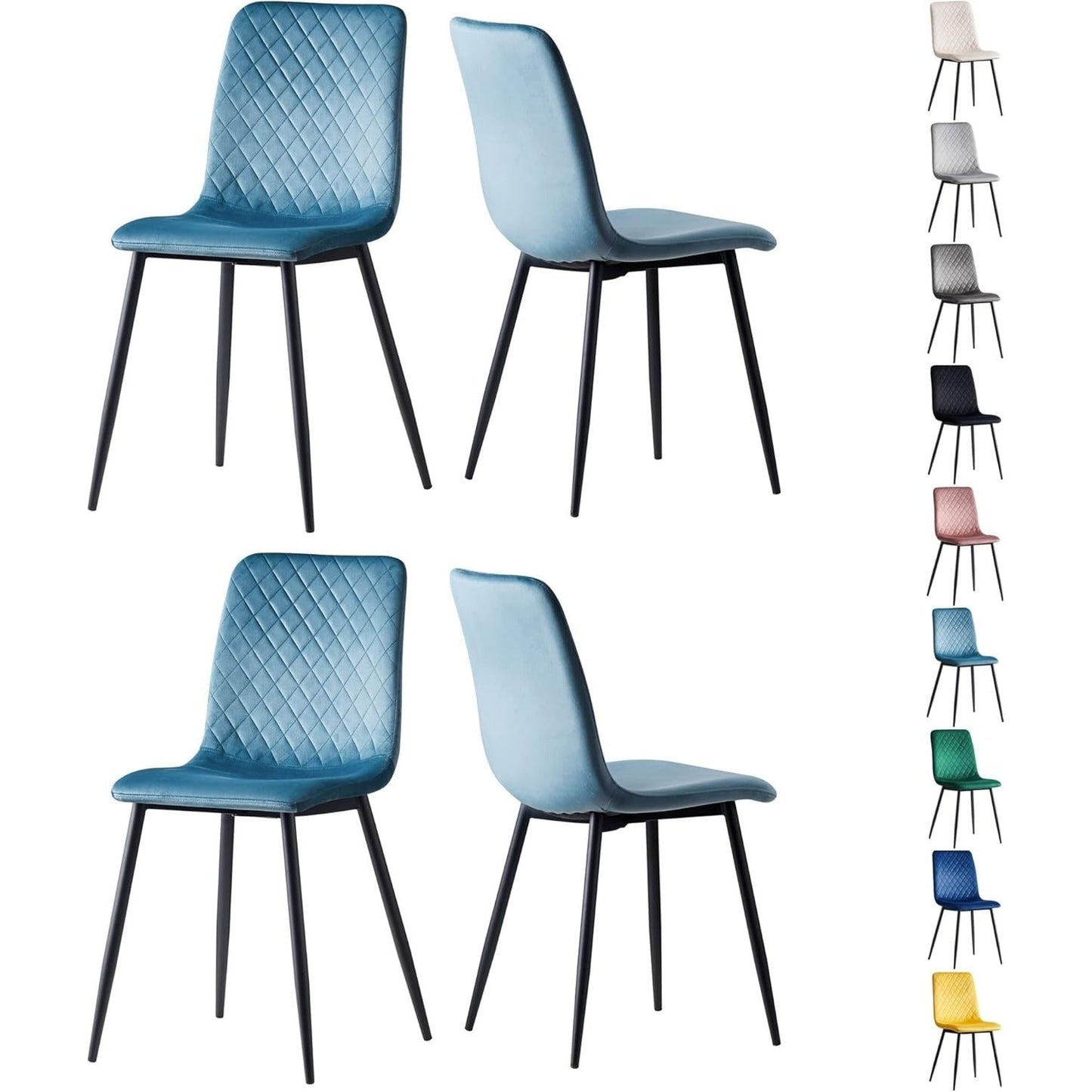 Eetkamerstoel – Design Stoel – Velours Stoel – Luxe Stoel – Comfort Stoel – 4 Stuks Set – Metalen Poten – Ergonomisch Zitcomfort – Lichtblauw