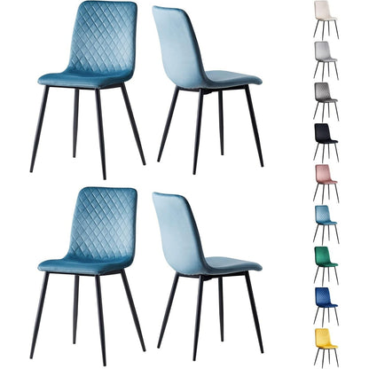Eetkamerstoel – Design Stoel – Velours Stoel – Luxe Stoel – Comfort Stoel – 4 Stuks Set – Metalen Poten – Ergonomisch Zitcomfort – Lichtblauw