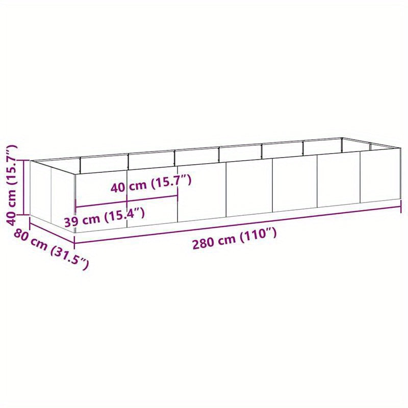Bloembak – Plantenbak – Verhoogde Plantenbak – Plantenbak Voor Balkon – Tuinbak – Gegalvaniseerd Staal – Weerbestendig – 280x80x40 cm