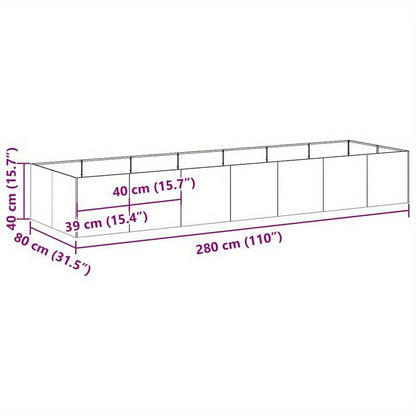 Bloembak – Plantenbak – Verhoogde Plantenbak – Plantenbak Voor Balkon – Tuinbak – Gegalvaniseerd Staal – Weerbestendig – 280x80x40 cm