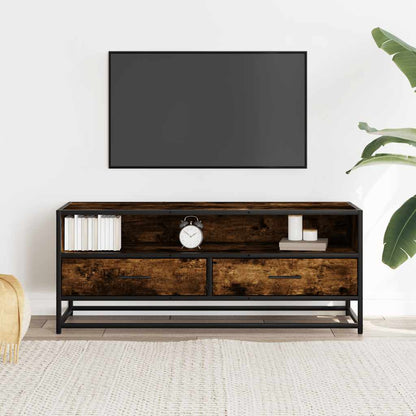TV Cabinet Smoked Oak 100x34.5x40 cm Engineered Wood and Metal TV Stand Entertainment Center with Storage, Media Television Table for Living Room Bedroom