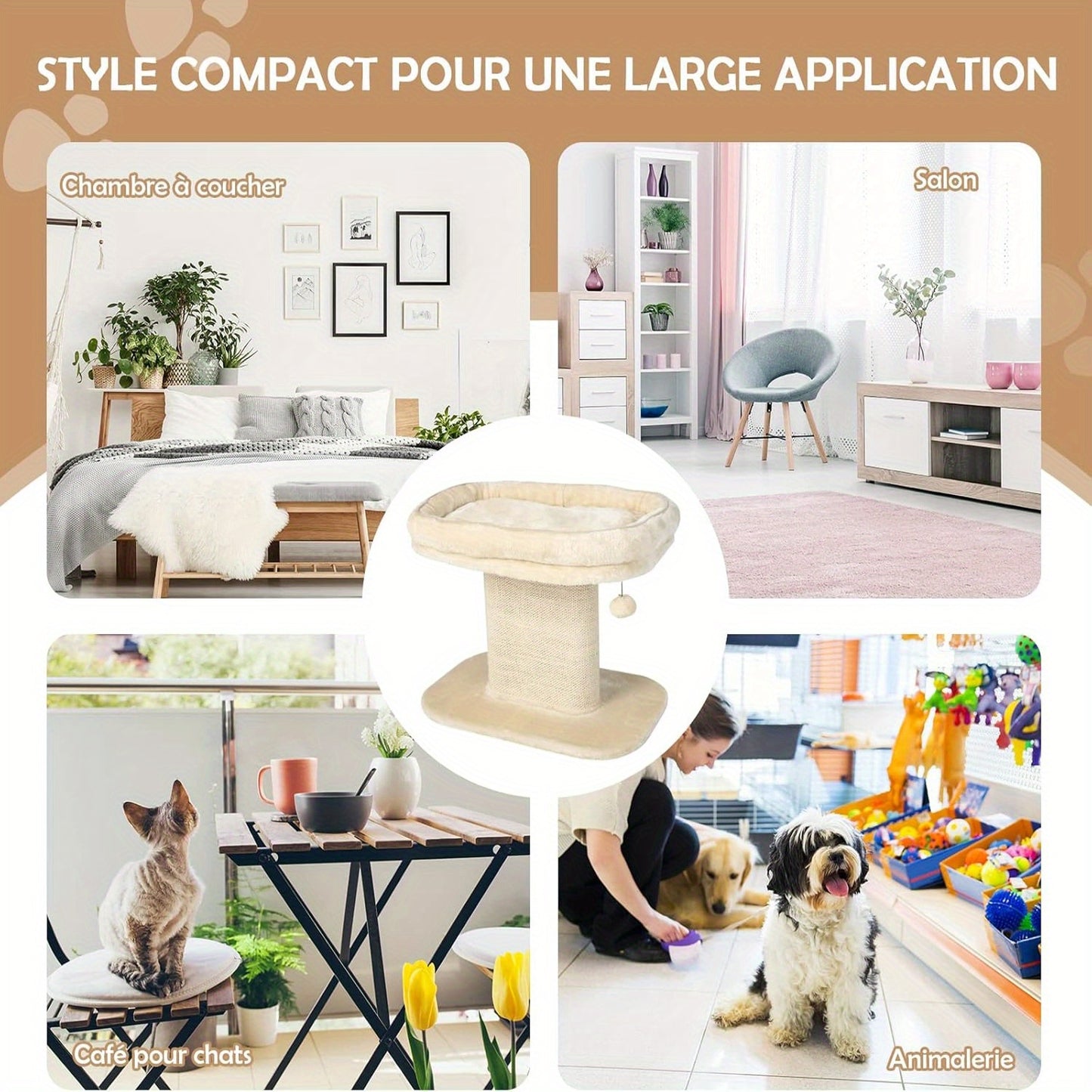 Kattenkrabpaal – Krabpaal – Kattenpaal – Krabmeubel – Kattenmeubel – Beige Variant – Afneembaar Zacht Ligvlak – Brede Sisal Krabpalen
