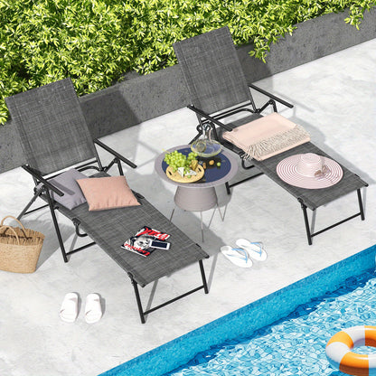 Strandstoel – Ligstoel – Campingstoel – Tuinstoel – Loungechair – 6 Verstelbare Standen – Met Stevig Metalen Frame – Grijs – Draagvermogen 150 kg – Inklapbaar – Set van 2