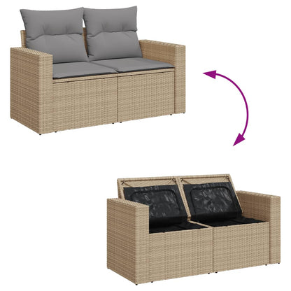 vidaXL Garden Bench with Cushions, 2-Seater, Poly Rattan
