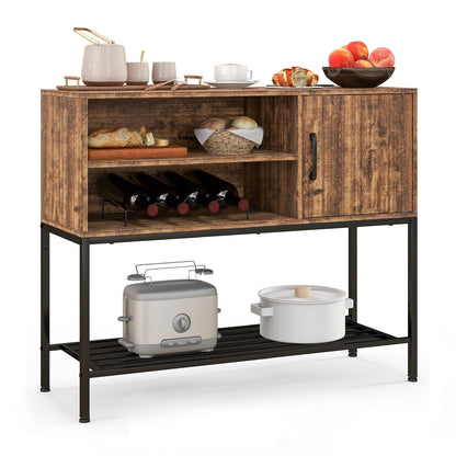 Dressoir – Sideboard – Opbergkast – Buffetkast – Ladekast – Met Wijnrek – Met Metalen Plank – 100x35x83 cm – MDF Houtlook