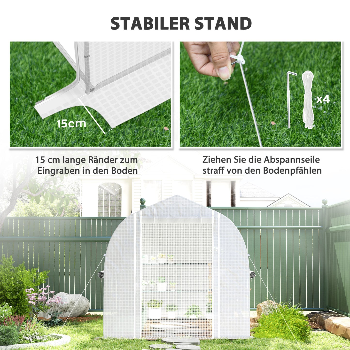 Polytunnel Kas – Tuinkas – Glazen Kas – Serre – Groentekas – UV-Bestendige PE Hoes – Verstevigd Stalen Frame – Roll-Up Zijwanden – 3 x 2 x 2 Meter – Wit