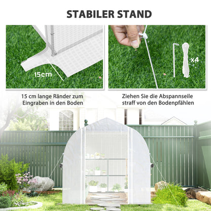 Polytunnel Kas – Tuinkas – Glazen Kas – Serre – Groentekas – UV-Bestendige PE Hoes – Verstevigd Stalen Frame – Roll-Up Zijwanden – 3 x 2 x 2 Meter – Wit