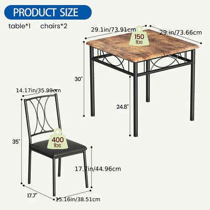 Eettafelset – Tafel Met Stoelen – Dining Set – Eetkamerset – Keukenmeubel – Vintage Bruin – Comfortabele Gestoffeerde Stoelen – Stevig MDF Met Metaal Frame