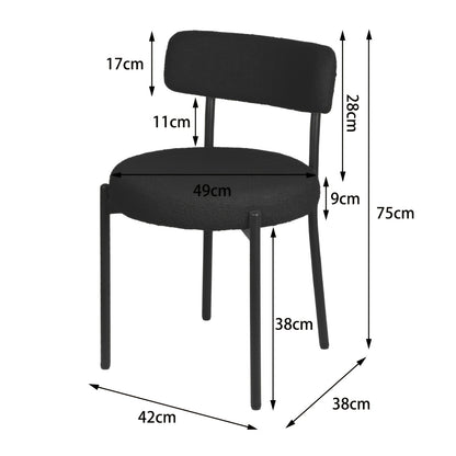 Boucle Fabric Dining Chairs Set Of 4, Round Upholstered Dining Room Chairs with Black Metal Legs, Open Back Design, Modern Kitchen Dining Room Chairs for Kitchen, Living Room(4pcs, Black), Dining Table Chairs, Kitchen Table A
