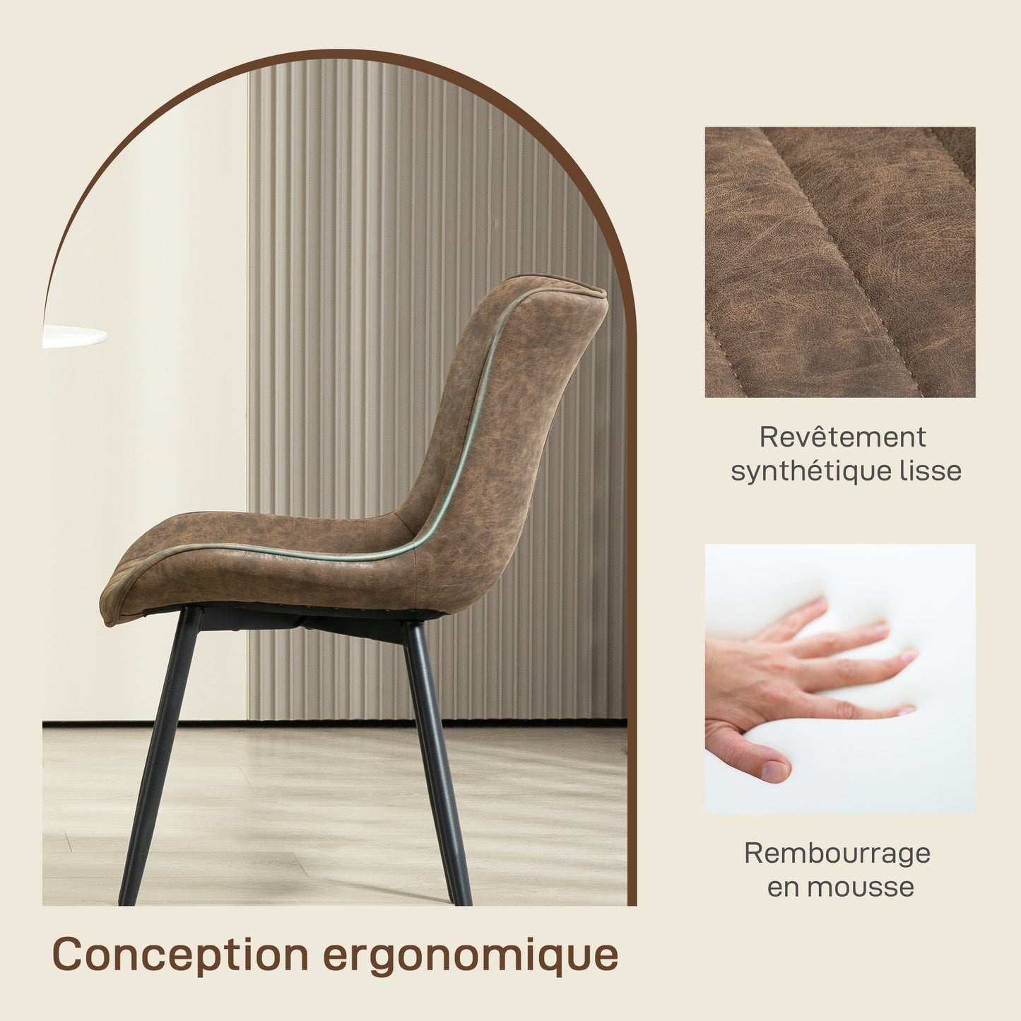 Eetkamerstoel – Stoel – Zitting – Armstoel – Kitchen Chair – Set van 2 – Synthetisch Leer – Verstelbare Metalen Poten