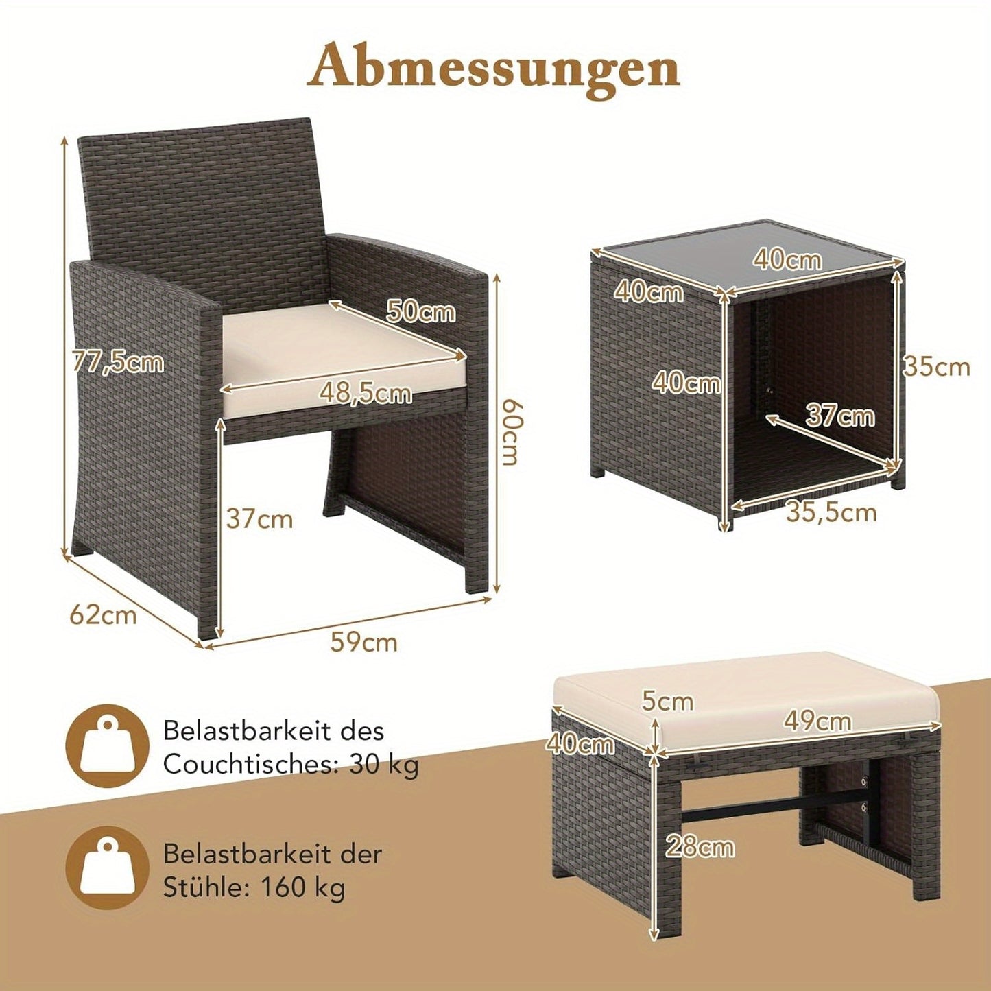 Rattan Tuinset – Balkonmeubilair – Balkonset – Tuinmeubelen – Zithoek Buiten – Wit Rattan – Weerbestendig En Duurzaam – Inclusief Kussens