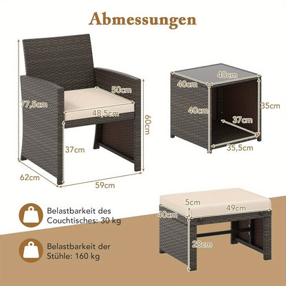 Rattan Tuinset – Balkonmeubilair – Balkonset – Tuinmeubelen – Zithoek Buiten – Wit Rattan – Weerbestendig En Duurzaam – Inclusief Kussens