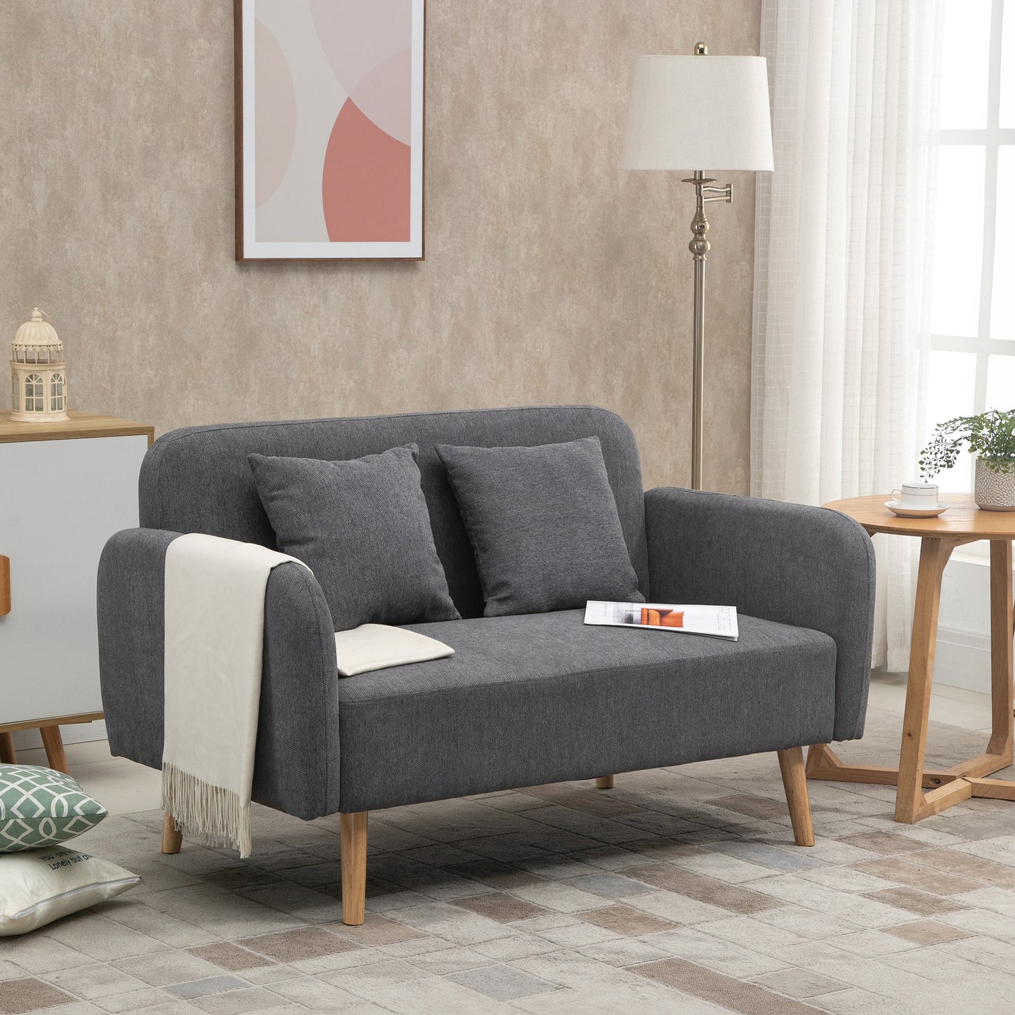 2-zitsbank – tweezitsbank – loveseat – zitbank – bankstel – fluwelen bekleding – verstelbare houten poten – 130x70x80 cm – inclusief 2 sierkussens