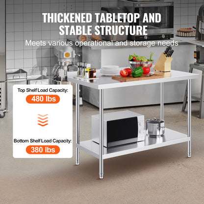 Werktafel – Werkbank – Opstelling – Prep Tafel – RVS Werktafel – 61x122 cm – 3 Verstelbare Planken