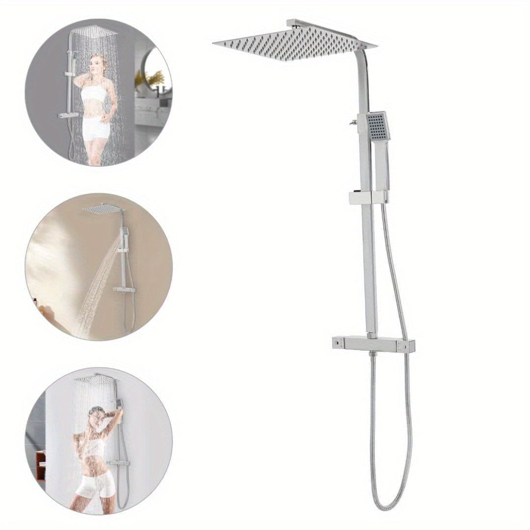 Douche Systeem – Douche Set – Handdouche – Douchekraan – Douche Fitting – Roestvrij Staal – 30 cm Regenkop – Thermostaatregeling
