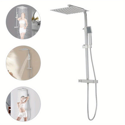Douche Systeem – Douche Set – Handdouche – Douchekraan – Douche Fitting – Roestvrij Staal – 30 cm Regenkop – Thermostaatregeling