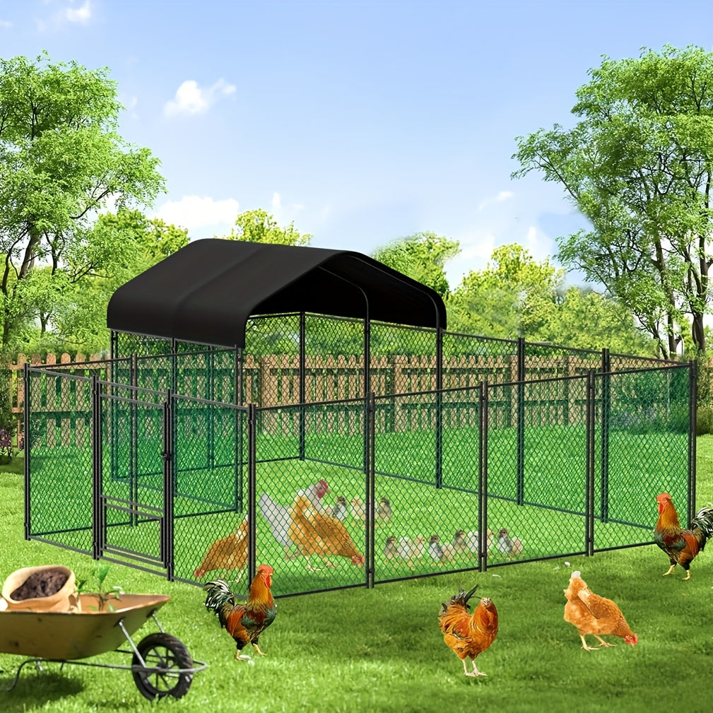 Kippenren – Kippenhok – Pluimveeschuur – Hennenren – Buitenren – 393 x 312 x 156 cm – Gegalvaniseerd Metaal – UV-Bestendige Waterdichte Afdekking