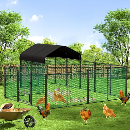 Kippenren – Kippenhok – Pluimveeschuur – Hennenren – Buitenren – 393 x 312 x 156 cm – Gegalvaniseerd Metaal – UV-Bestendige Waterdichte Afdekking