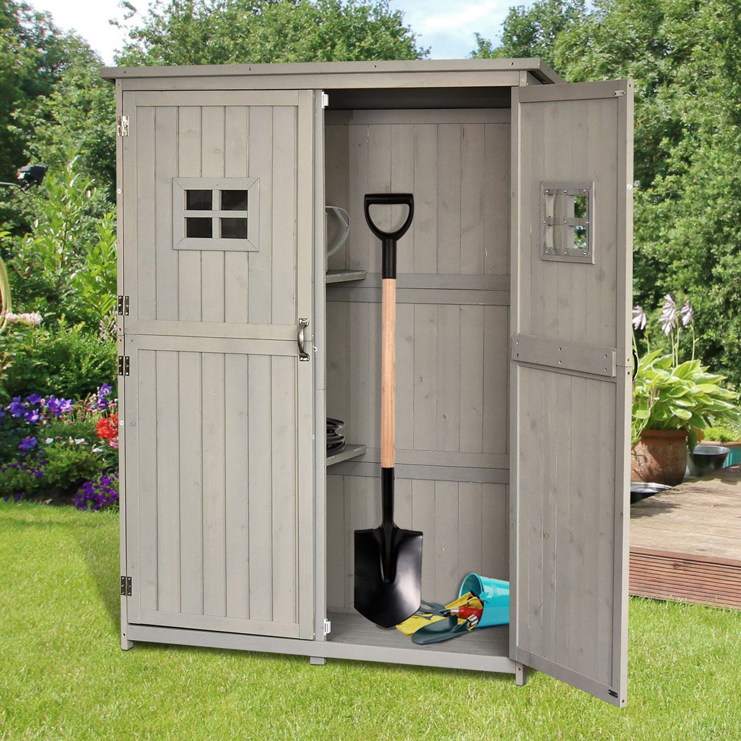 Tuinhuisje – Tuinkast – Tuinschuur – Berging – Opbergkast – Hout – Waterdicht Bitumen Dak – 127,5x50x164 cm