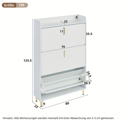 Narrow Space-Saving White Shoe Cabinet with 3-Tier Stops & 6-Compartment Shoe Rack - Adjustable -Standing Entryway Storage Unit with Anti-Tilt Device, Compact Modern Shoe Suitable for Hallway, Apartment, Small