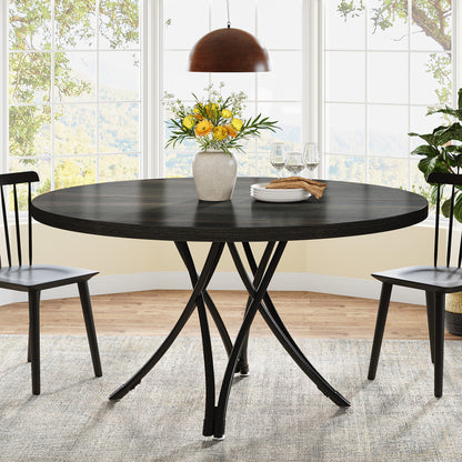 Round Dining Table for 4–6 People, 120 cm, Modern Kitchen Table with Cross-Leg Design, Easy Installation, for Kitchen or Dining Room, 120 × 120 × 75 cm, Black