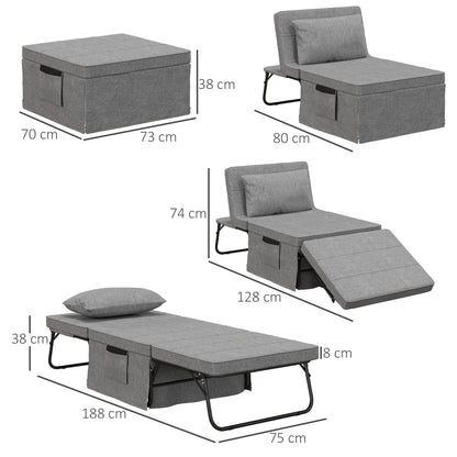 4-in-1 Opvouwbaar Bed – Guestbed – Opklapbed – Verstelbaar Bed – Extra Slaapplek – Met Matras – Met Zijvakjes – Stabiel Metaalframe – Grijs – 188x75x38 cm