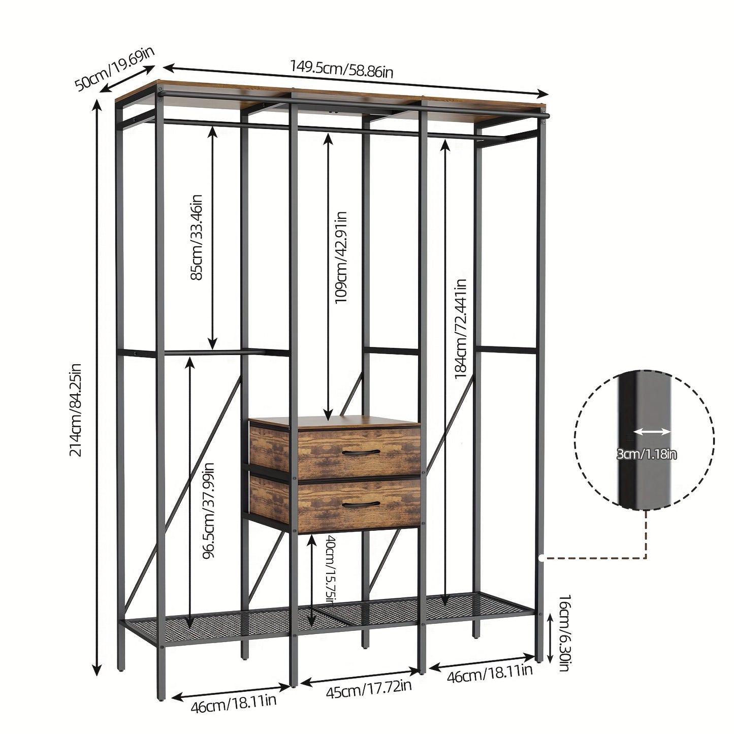 AESOME Heavy-Duty Luxury Wardrobe with Beige Dust-Proof Curtain & 3-in-1 Storage, Metal Frame, Anti-Fall Devices & 9-Compartment Drawers for Bedroom, Shop, Laundry Room