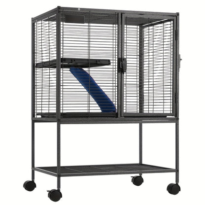 Dierkooi – Kleine Dieren Kooi – Fret Kooi – Knaagdierkooi – Frettenkooi – 4 Laags Met Verwijderbare Onderbak – Metalen Mesh Met Wieltjes