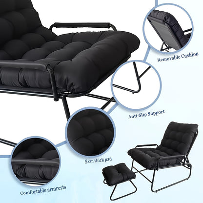 Tuinstoel – Ligstoel – Loungestoel – Klapstoel – Balkonstoel – Verstelbare Rugleuning – Draagkracht 150 kg – 5 cm Dik Kussen – Grijs