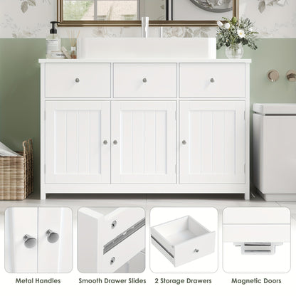 Badkamerkast – Opbergkast – Waskast – Kast Met Lades – Meubel Voor Badkamer – Wit – Vrijstaand – 3,2 Kubieke Voet Opbergruimte – Vochtbestendig Hardhout – Compact 68,5 cm Hoog – Eenvoudige Montage
