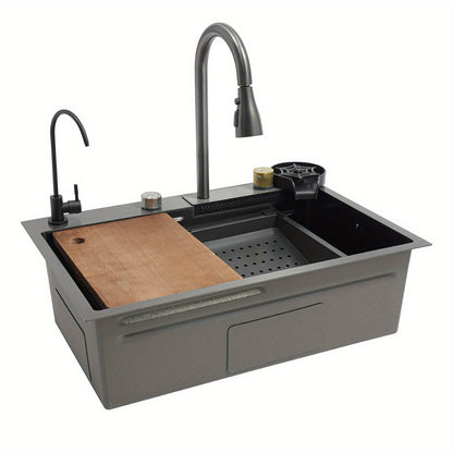 RVS Spoelbak – Keukenbak – Wasbak – Inbouw Spoelbak – Tuin Spoelbak – 68x45x21 cm – 304 Roestvrij Staal – Inclusief Snijplank & Waterzuiveringskraan