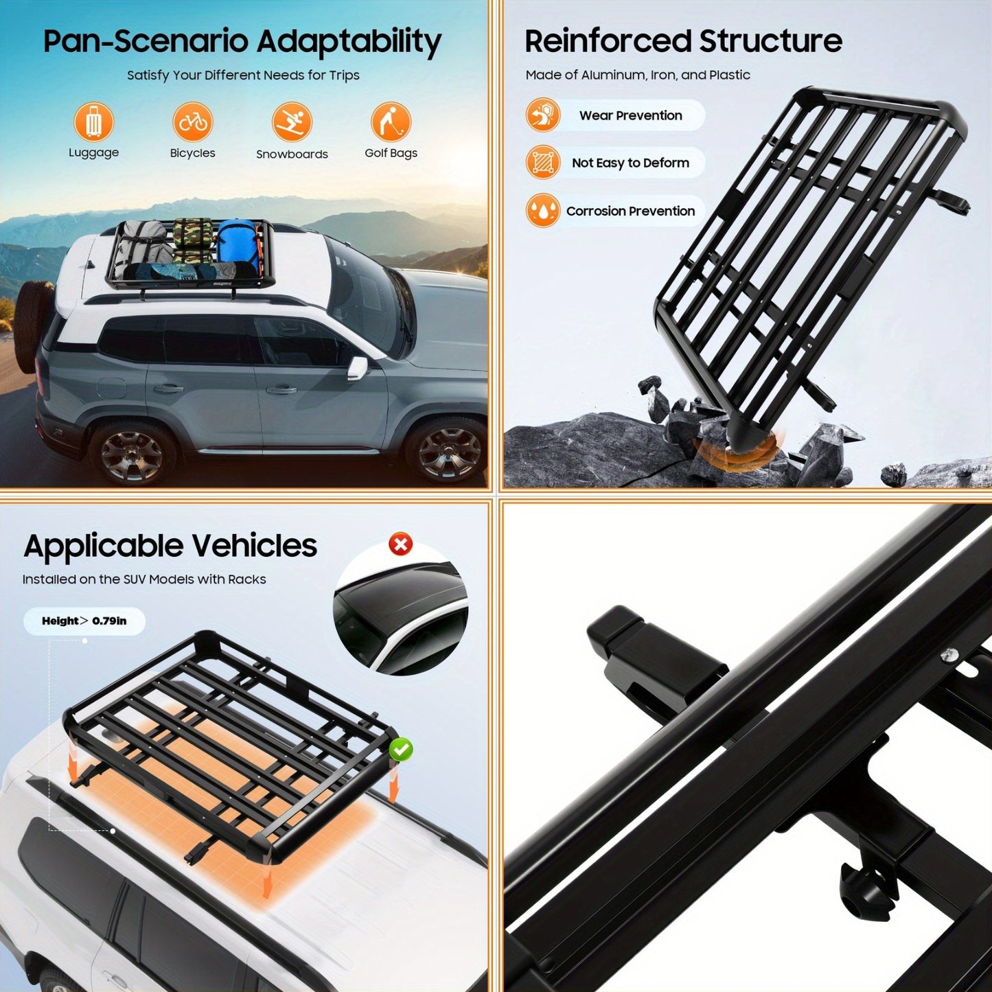 Dakkofferdrager – Dakdrager – Dakraildrager – Autodakdrager – Bagagedrager – Verstelbaar 100-135 cm – Maximaal 150 kg Draagvermogen – Aluminium & IJzer