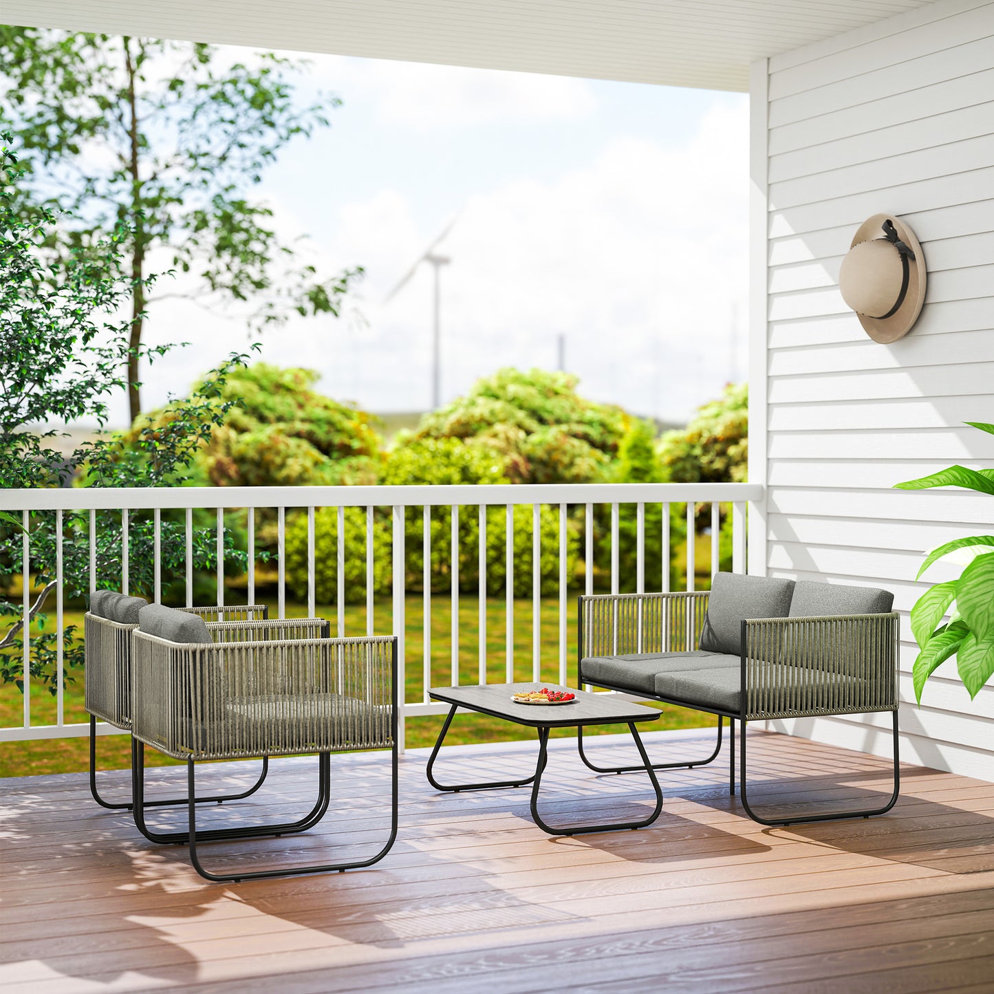 Tuinmeubelset Polyrattan – Loungeset Buiten – Tuinset Balkon – Outdoor Meubelset – Loveseat Fauteuils – Weerbestendig PE-Rattan – Verstelbare Poten Donkergrijs