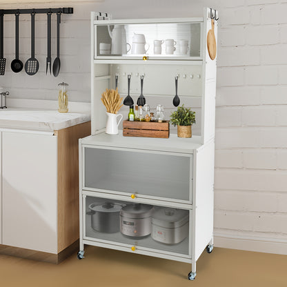 Keukenrek – Keukenkast – Keuken Organiser – Staand Rek – Opbergrek – 5 Laags – Roestvrij Staal – Wieltjes Met Rem