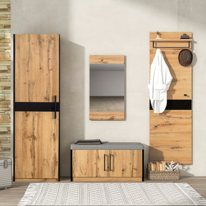 Halmeubelset – Kapstok – Schoenenrek – Wandkapstok – Garderobekast – Geel – Compact Ruimtebesparend – Rotan Deuren