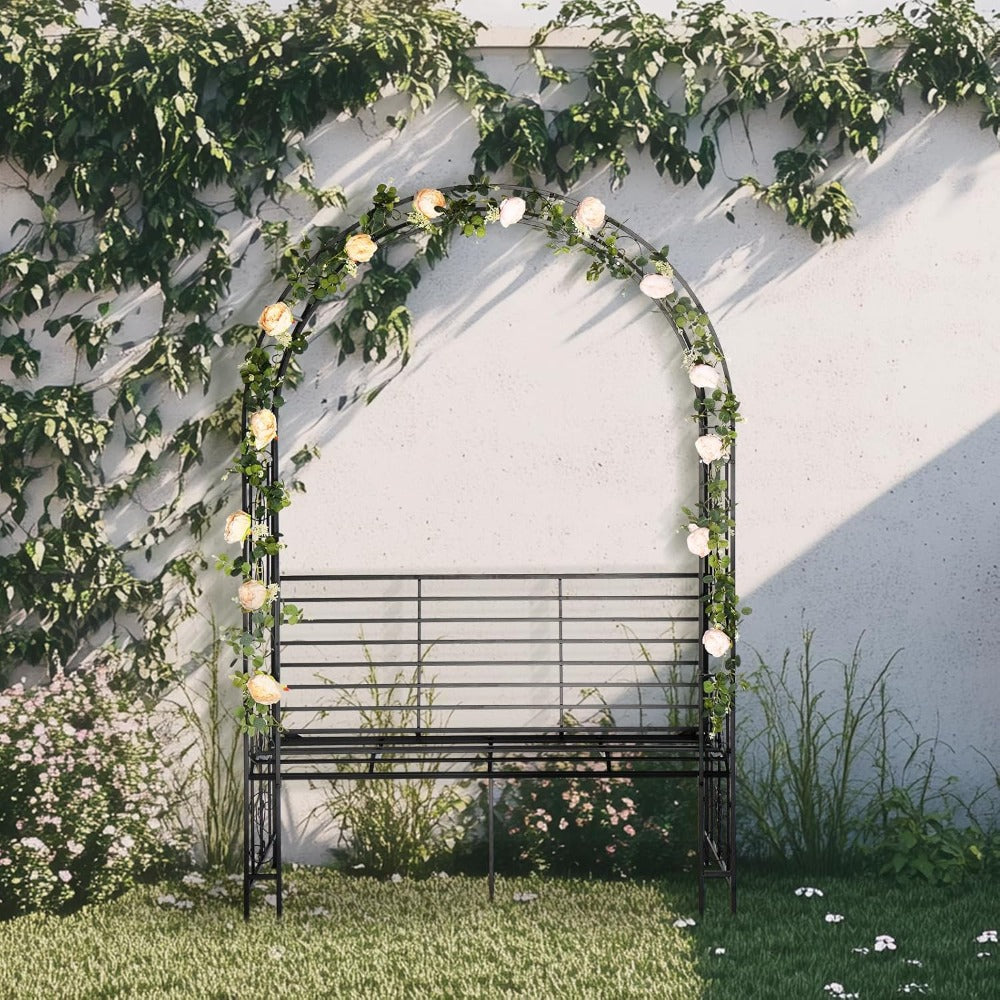 Rozenboog – Klimrek – Tuinarche – Klimplantboog – Pergola – Metalen Rozenboog Met Bank – Gepoedercoat Staal – Weerbestendig & Stevig