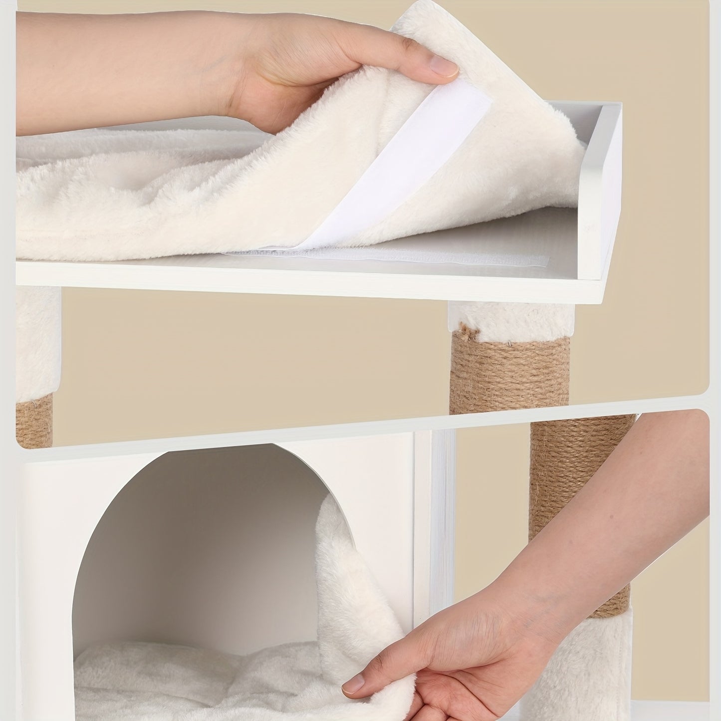 Kattenmeubel 4-in-1 – Kattenboom – Krabpaal – Kattenhuis – Kattenbakmeubel – Taupe – Ruim & Stabiel – Verstopte Kattenbak Met Sisal Krabpalen
