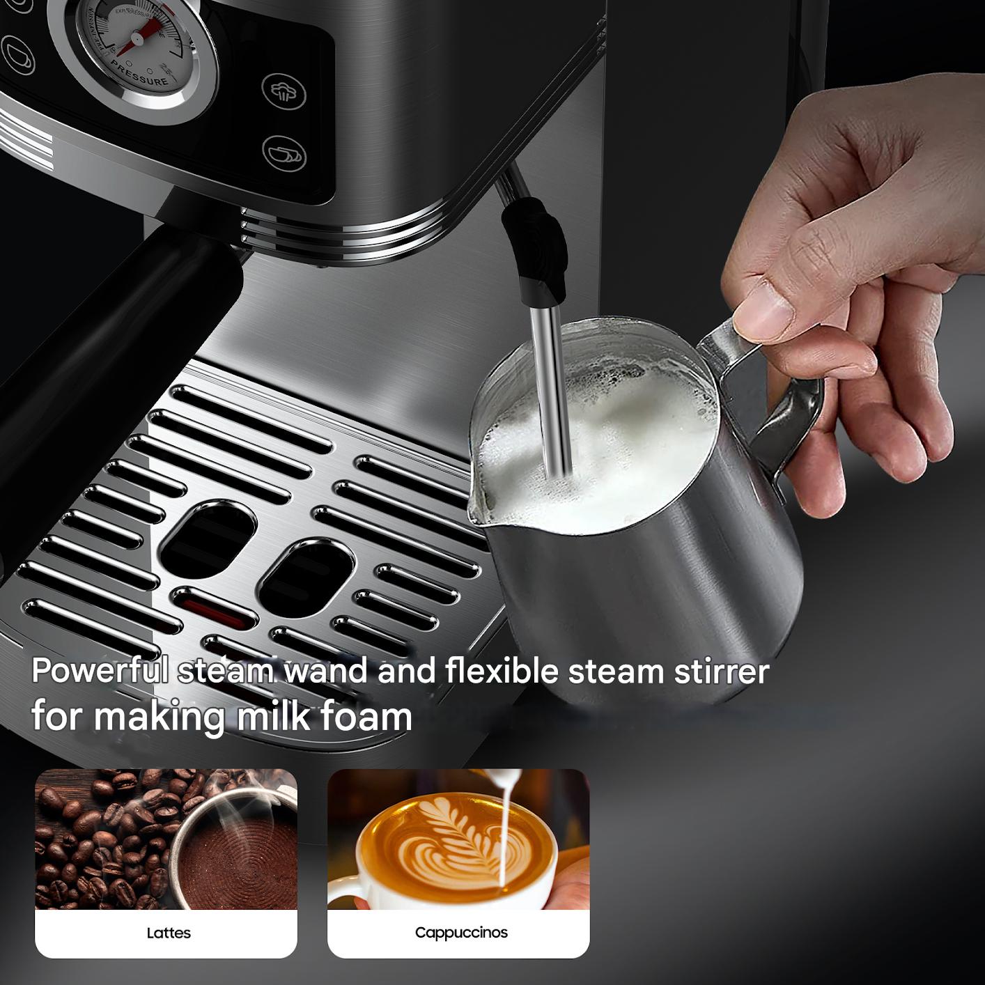 Espressomachine – Koffiezetter – Espressoapparaat – Cappuccinomachine – Melkopschuimer – 20-Bar Italiaanse Pomp – Roestvrij Stalen Behuizing 1,3L Reservoir