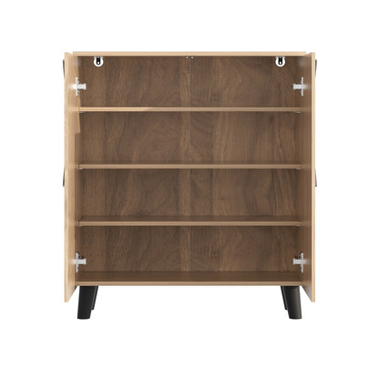 Schoenenkast – Schoenopbergkast – Schoenenrek – Schoenmeubel – Schoenenkast Hout – Modern Design – Decoratief Rattan Patroon – Compact 80x32x91 cm – Gesloten Deuren – Ruime Opbergruimte