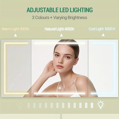 Make-uptafel – Kaptafel – Schminktisch – Make-up Bureau – Wit – LED Verlichting Met Driedelige Spiegel – 8 Laden & Opbergruimte