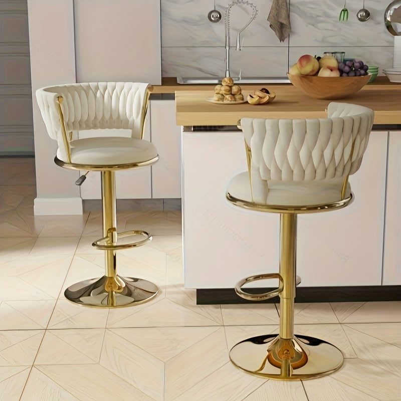 2pcs Luxury Velvet Bar Stools with Adjustable Height - Golden Metal Legs, Commercial Grade Design for Kitchen/Home Bar/Cafe - Durable And Space Saving (Easy to Clean)
