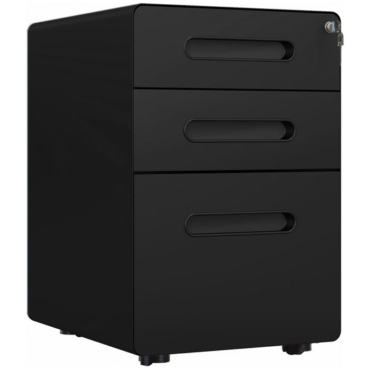 Ladeblok – Ladekast – Rolcontainer – Opbergkast – Archiefkast – Met Slot – Koudgewalst Staal – 39x48x59 cm – Zwart